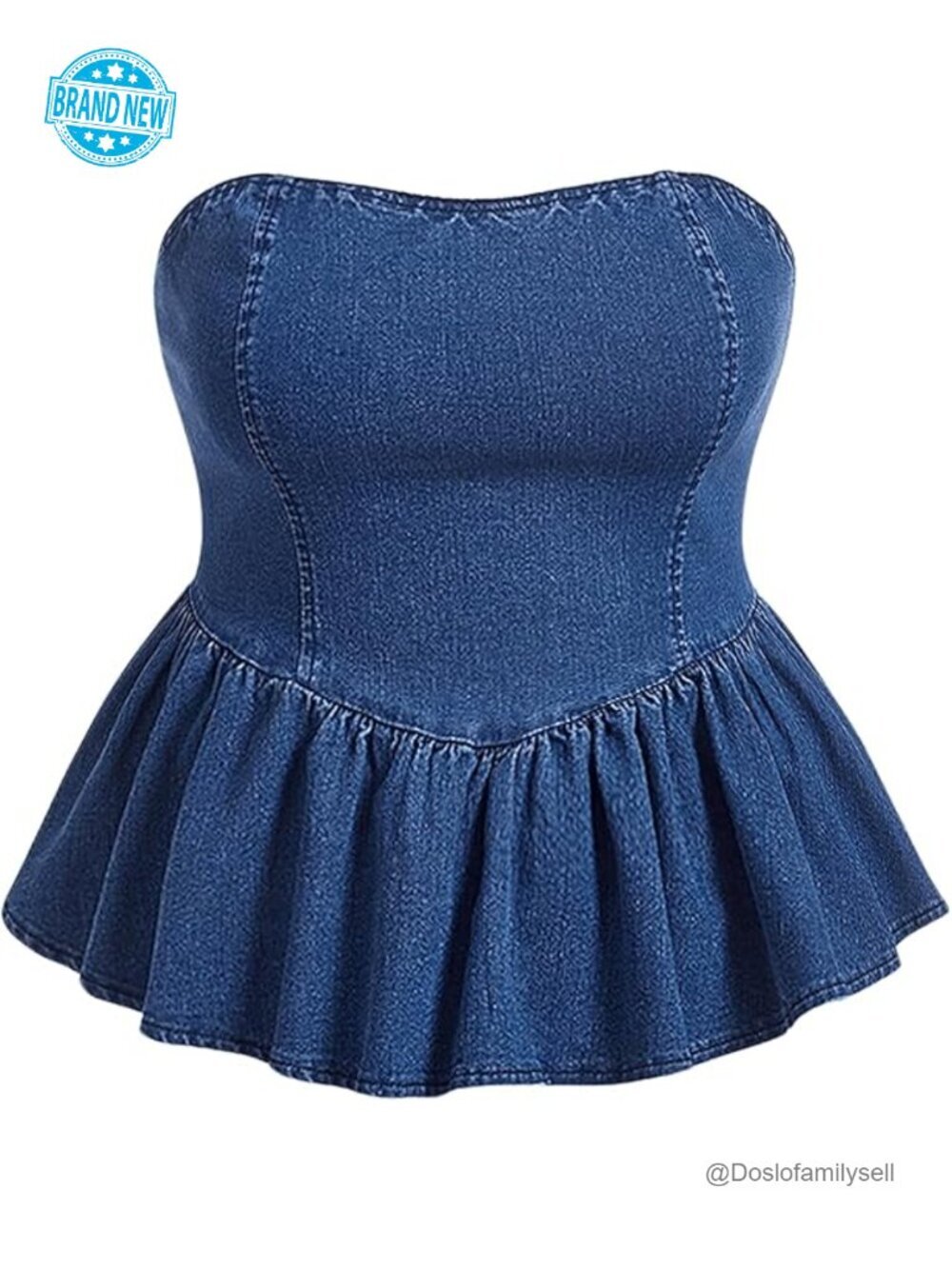 Plus Size Strapless Denim Ruffle Top Camisole Peplum Y2K Jean Tube Top